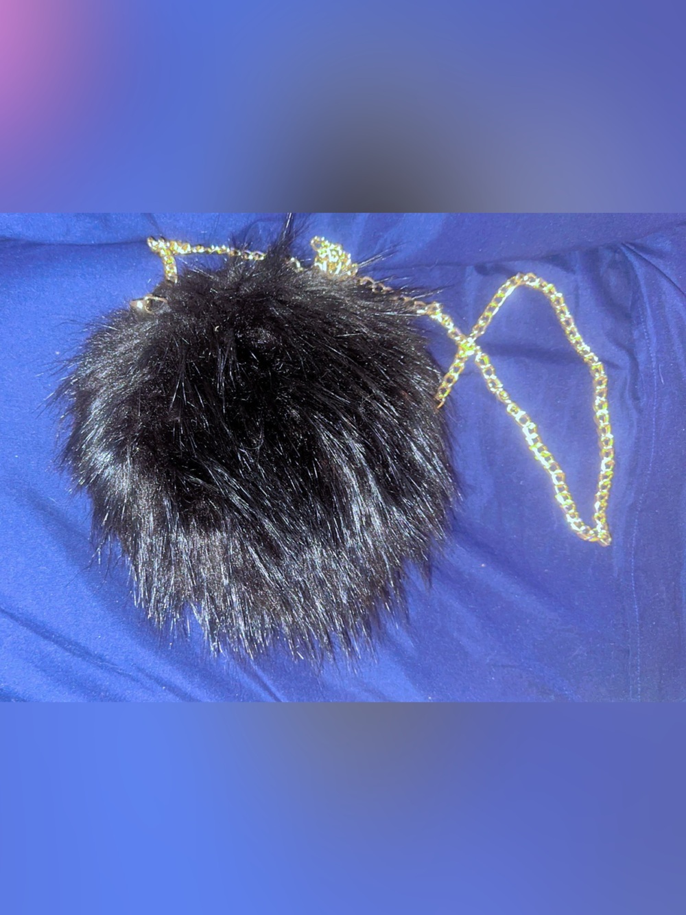 Adorable New Zara Black Faux Fur Circle Crossbody Bag with Gold Chain